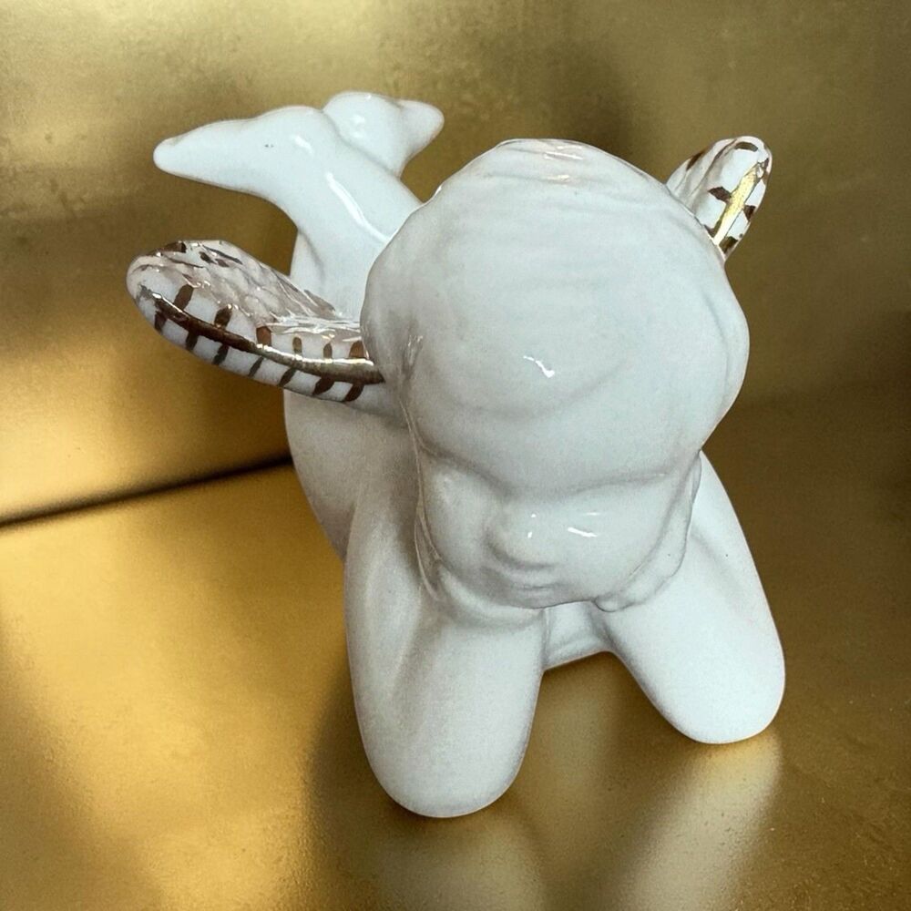 Porcelain Lounging Angel Figurine VTG 4.25 In Gold Trim Wings